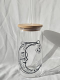 moon Glass cup with lid and straw
